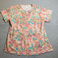Carhartt Scrub Top Women's Size L Multicolor Abstract Camo Modern Fit V-Neck EUC