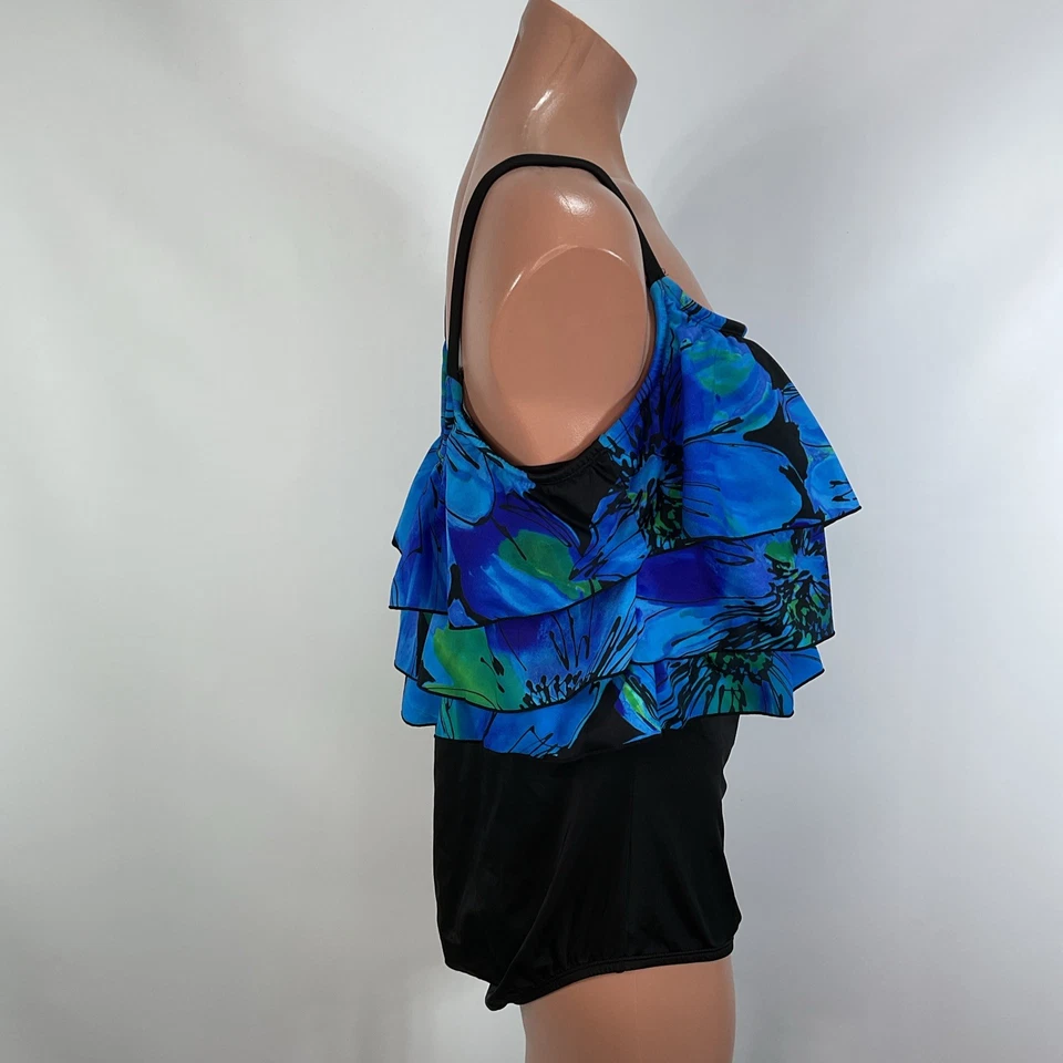 Robby Len Floral Ruffle One Piece Swimsuit Black Swimwear PLUS SIZE 20W - Image 4 of 4