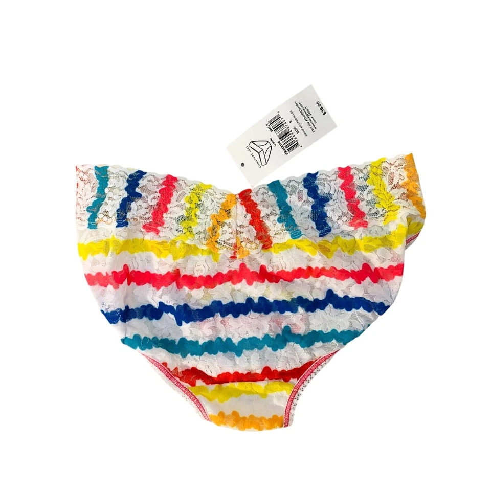 HANKY PANKY V-Kini Signature Encaje Pequeño Ondulado Blanco Multi Rayas 249671 Nuevo con Etiquetas Foto 2 de 4
