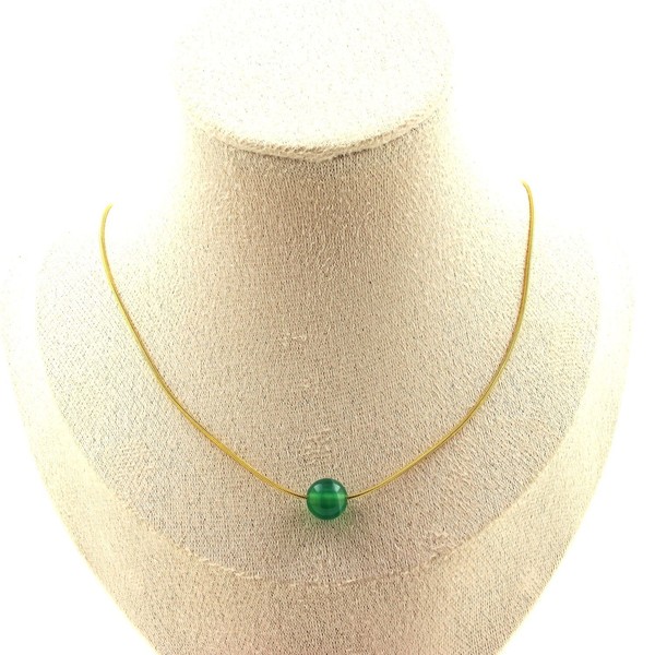 Mineralien Und Edelsteine. Halskette 1 Perle Achat GrüN 8 Mm Kette Aus Edelstahl-image