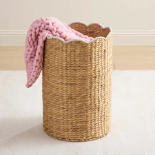 Hudson Scallop Hamper Water Hyacinth Laundry Basket Natural White Handmade