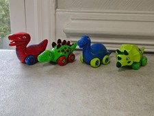 3 BEES ME PLASTIC DINOSAUR CARS ON WHEELS TOYS LOT OF 4
