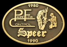OE04148 SPEER 1980-1990  PACIFIC FLOW CONTROL  SOLID BRASS OILFIELD BUCKLE
