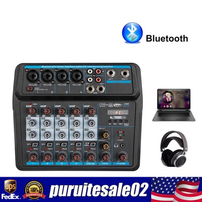 6 Channel Live Studio Audio Mixer USB Bluetooth DJ Sound Mixing Console Amplifie