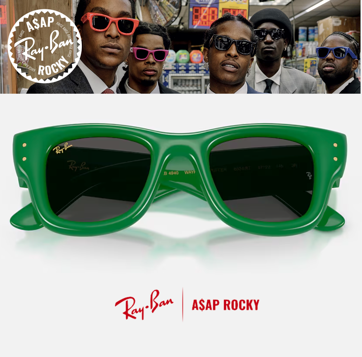Ray-Ban x A$AP Rocky Wayfarer Puffer RB 4940 6834/87 Green w