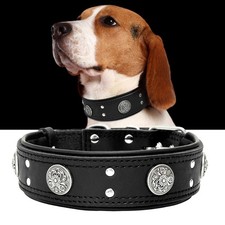 Leather Dog Collar for Large Medium Dogs, Heavy Duty 2 Inches Wide Dog Collar...