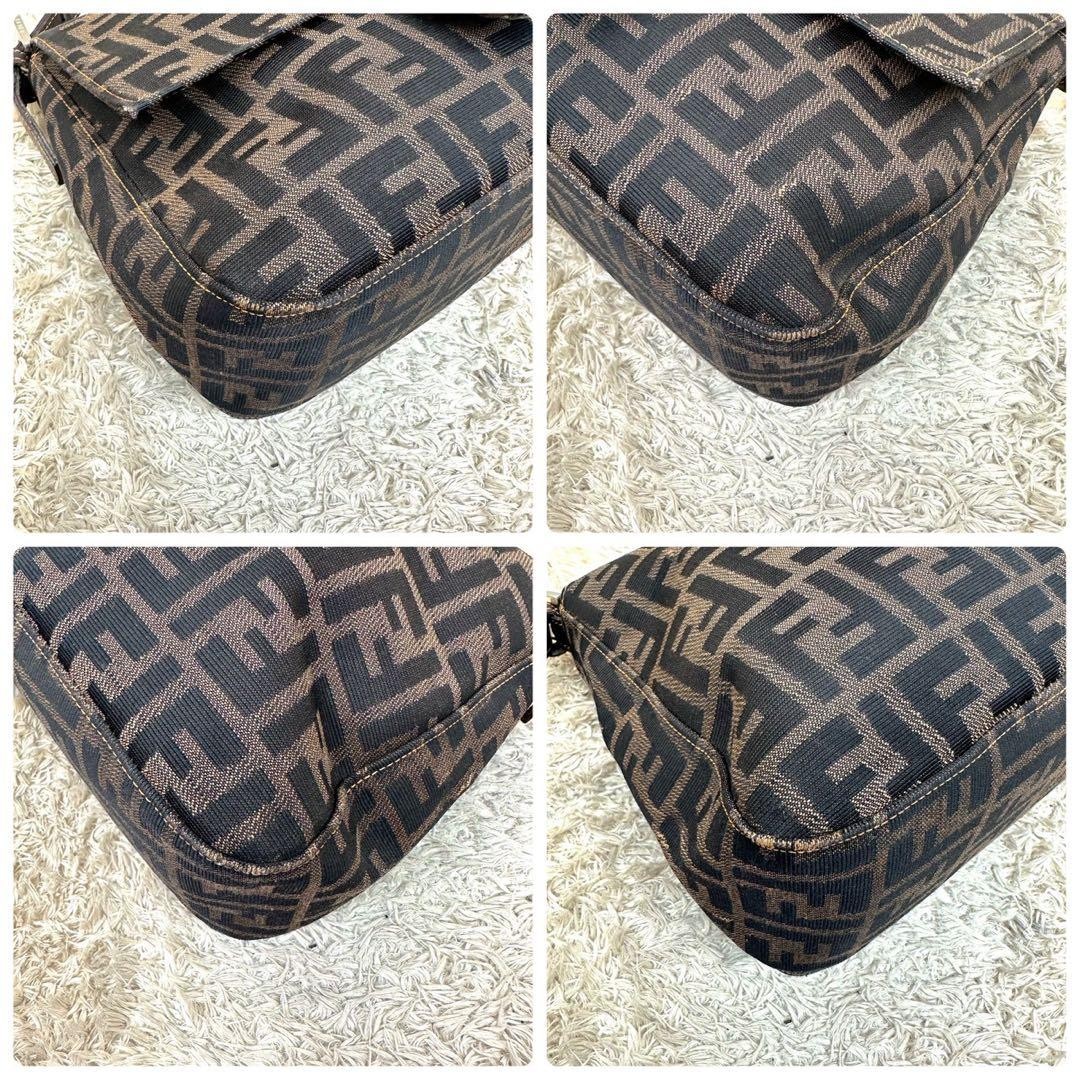 FENDI Zucca Mamma Baguette Shoulder Bag Brown Canvas Leather Gold