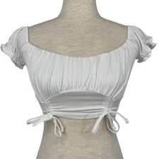 ALMOST FAMOUS NWT White Double Ruched Ruffle Short Sleeve Crop Top Size Small