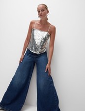 Marks & Spencer Womens Silver Square neck Sleeveless Camis Women Top - M&S