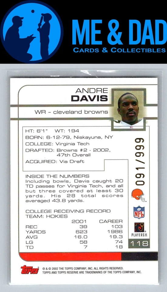 2002 Topps Reserve #118 Andre Davis #/999 - Image 2 of 2