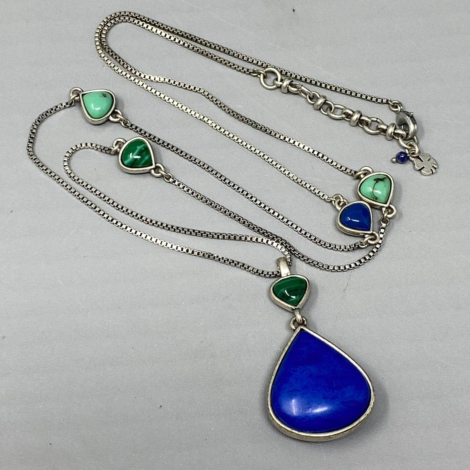 Lucky Brand Necklace Assorted Gemstone Teardrop Pendant Chakra Silver Tone Boho