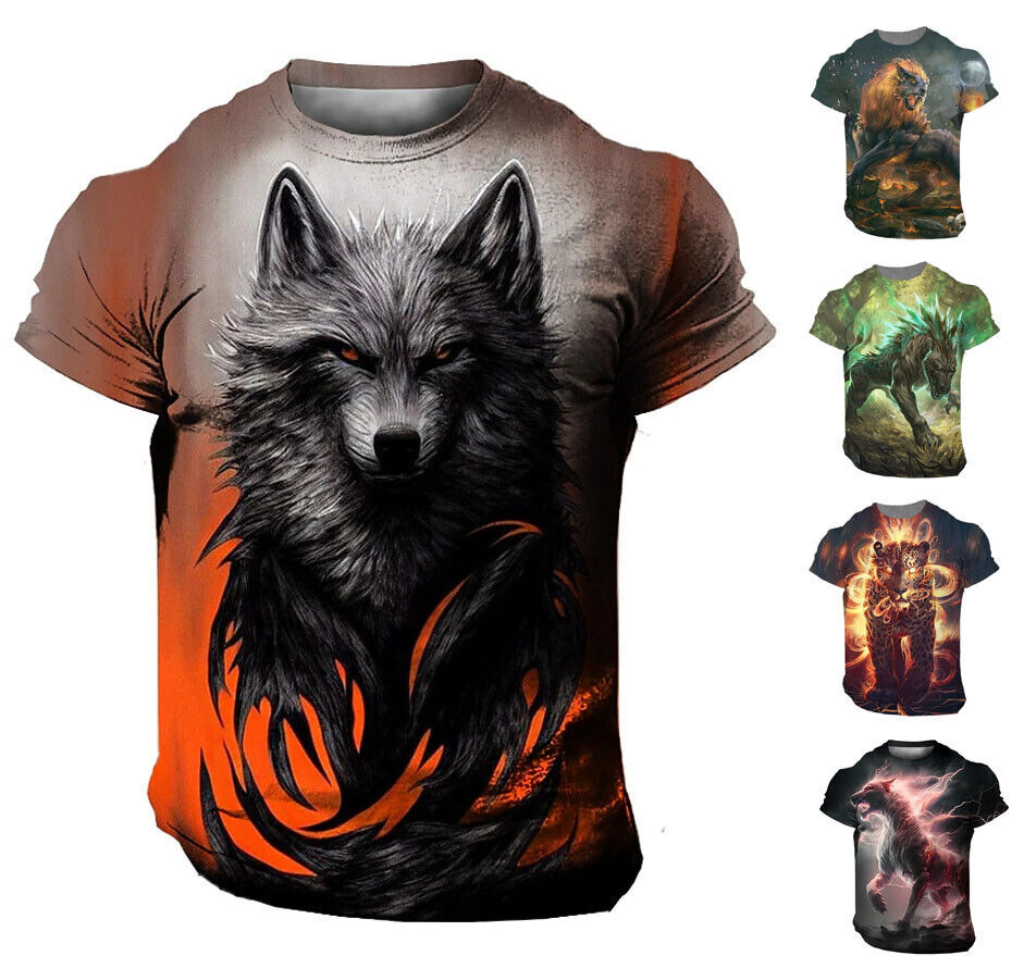 Wolf Wild Style Design Graphic T-Shirt Mens O Neck Short Sleeve Tee Top