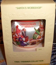 SANTA'S WORKSHOP'1980'`SATIN BALL,TREE TRIMMER COLLECTION.HALLMARK TREE ORNAMENT