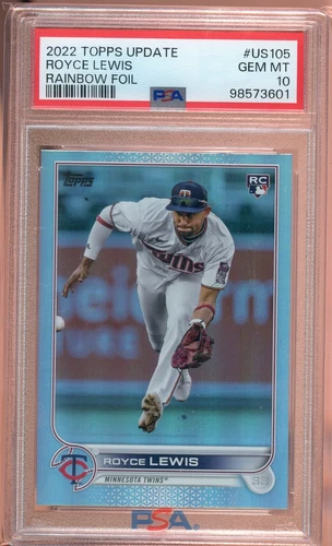 2022 TOPPS UPDATE #US105 ROYCE LEWIS "RAINBOW FOIL" RC, TWINS - PSA 10