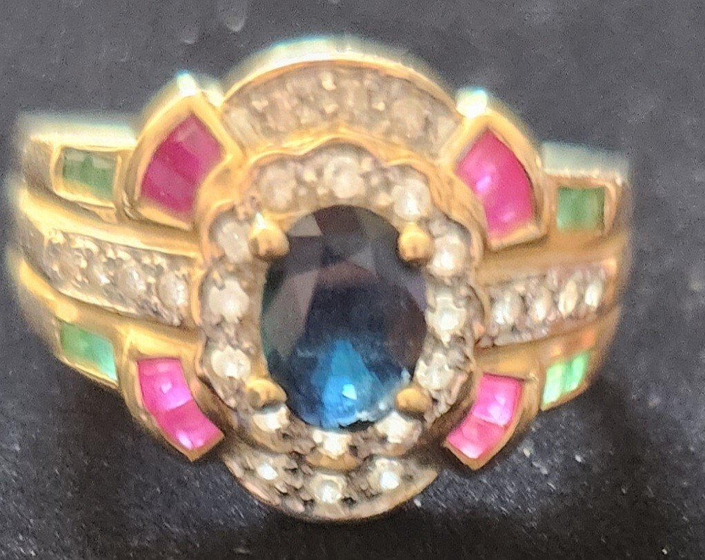 14K Solid Gold Oval Sapphire  Diamond Ruby Emeral… - image 10