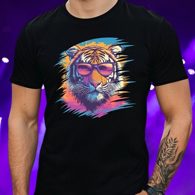 Mens Cool Tiger Sunglasses Cotton T-Shirt Size S to 5XL