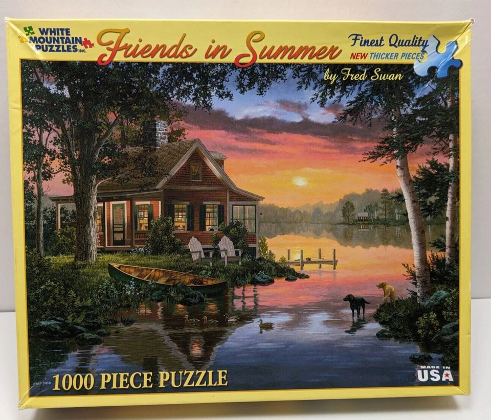Puzzle Lake Cabin Sunset 1000 piezas White Mountain Friends in Summer Hecho en EE. UU. Foto 2 de 4