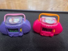 PAIR OF BARBIE CD BOOMBOX RADIOS WIND UP WORKING ONE PINK ONE PURPLE