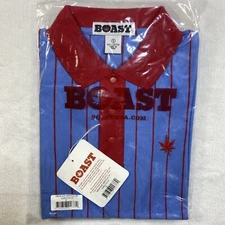 Boast USA Polo Shirt Men S Blue Red Pinstripe Cotton Peru Made Maple Leaf New