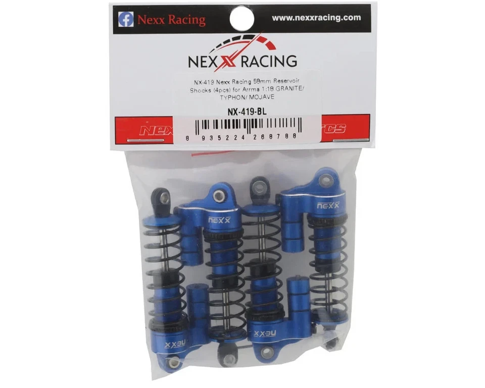 NEXX Racing Arrma Grom 水库螺纹铝油填充减震器蓝色 58 毫米 — 第 2/2 张图片
