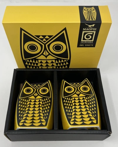 Hornsea/Magpie - John Clappison Design Owl Salt & Pepper Cruet Set - Yellow Mod