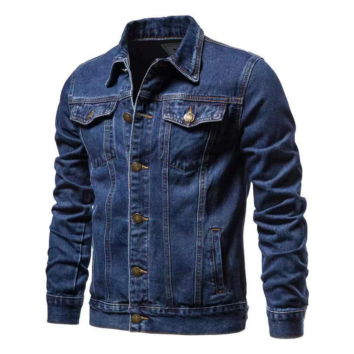 Men Coat Long Sleeve Pockets Slim Single Breasted Jeans Coat
