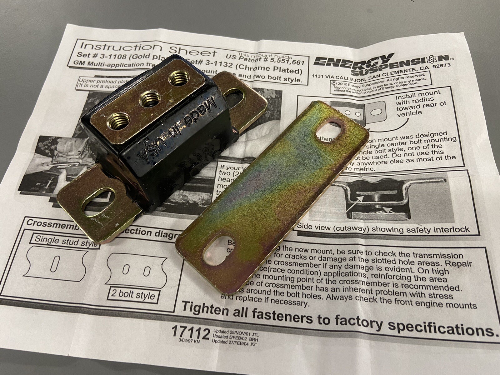 Energy Suspension 31108G Transmission Mount Chevy TH350 Th400 700R4