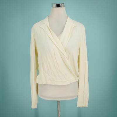 Ett Twa Anthropologie 2 Ivory Buttoned Wrap Long Sleeve Viscose Blazer Jacket