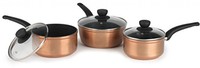 Salter Bw04773 Copper Effect Set Of 3 Saucepans With Lids, 16/18/20 Cm Salter Bw04773 Copper Effect Set Of 3 Saucepans With Lids, 16/18/20 Cm