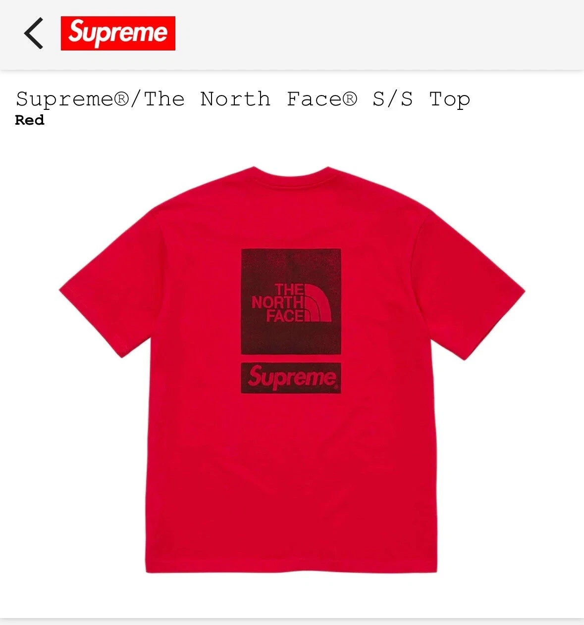 Supreme/The North Face S/S T shirt grand rouge flambant neuf *LIVRAISON RAPIDE GRATUITE*