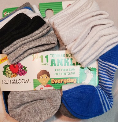 Fruit of the Loom Toddler Boys Ankle Socks  Size M 4-8.5   11 Pair   18-36 Mos