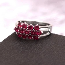 Natural Garnet Cluster Band Ring 925 Sterling Silver Stacking Vintage For Women