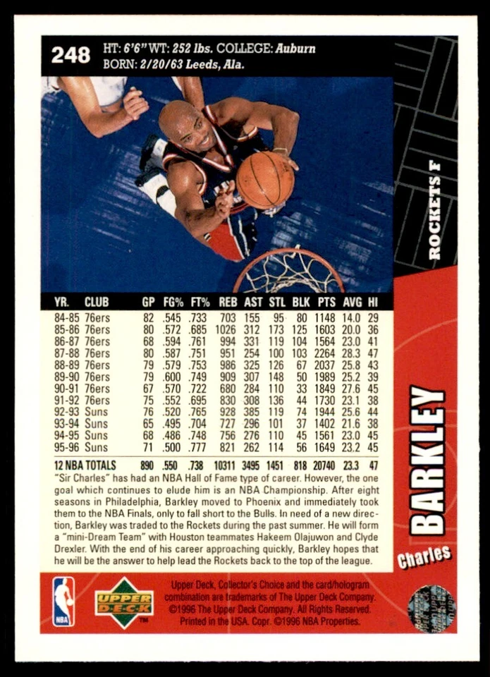 1996-97 Upper Deck Charles Barkley A Basketball Cards #248 - Image 2 of 2
