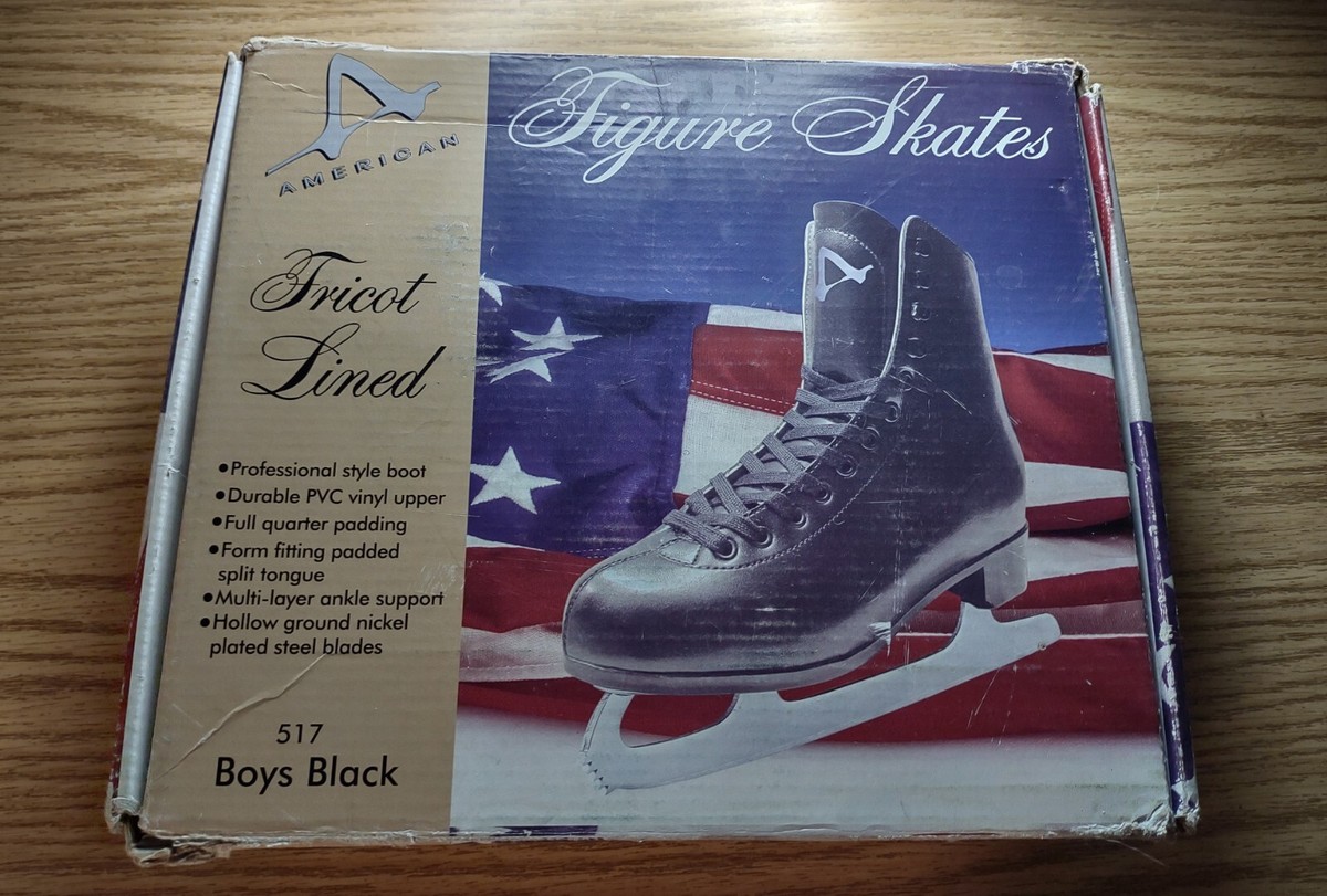 American Athletic Boys Figure Skates - Tricot Lined, PVC Boot, Steel Blades, Black