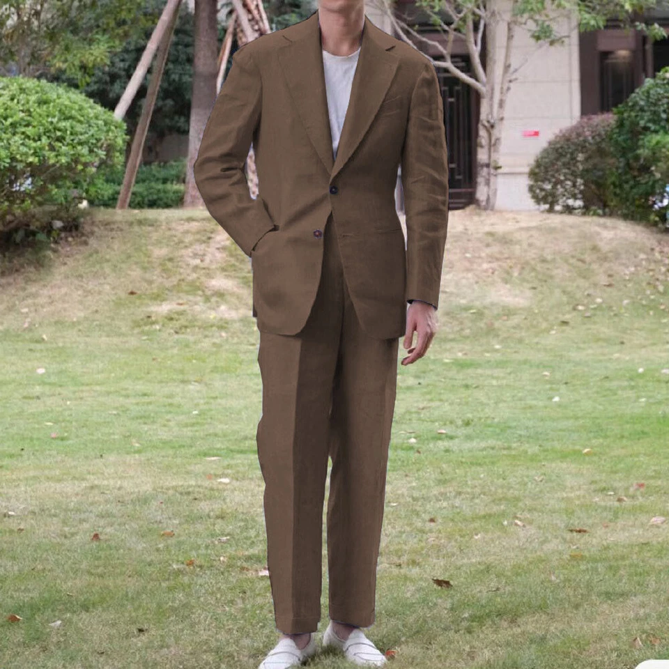 2 Piezas Trajes de Lino para Hombres Formales Estilo Hombre Negocios Primavera Boda Novio Baile de graduación Esmoquin Foto 3 de 4