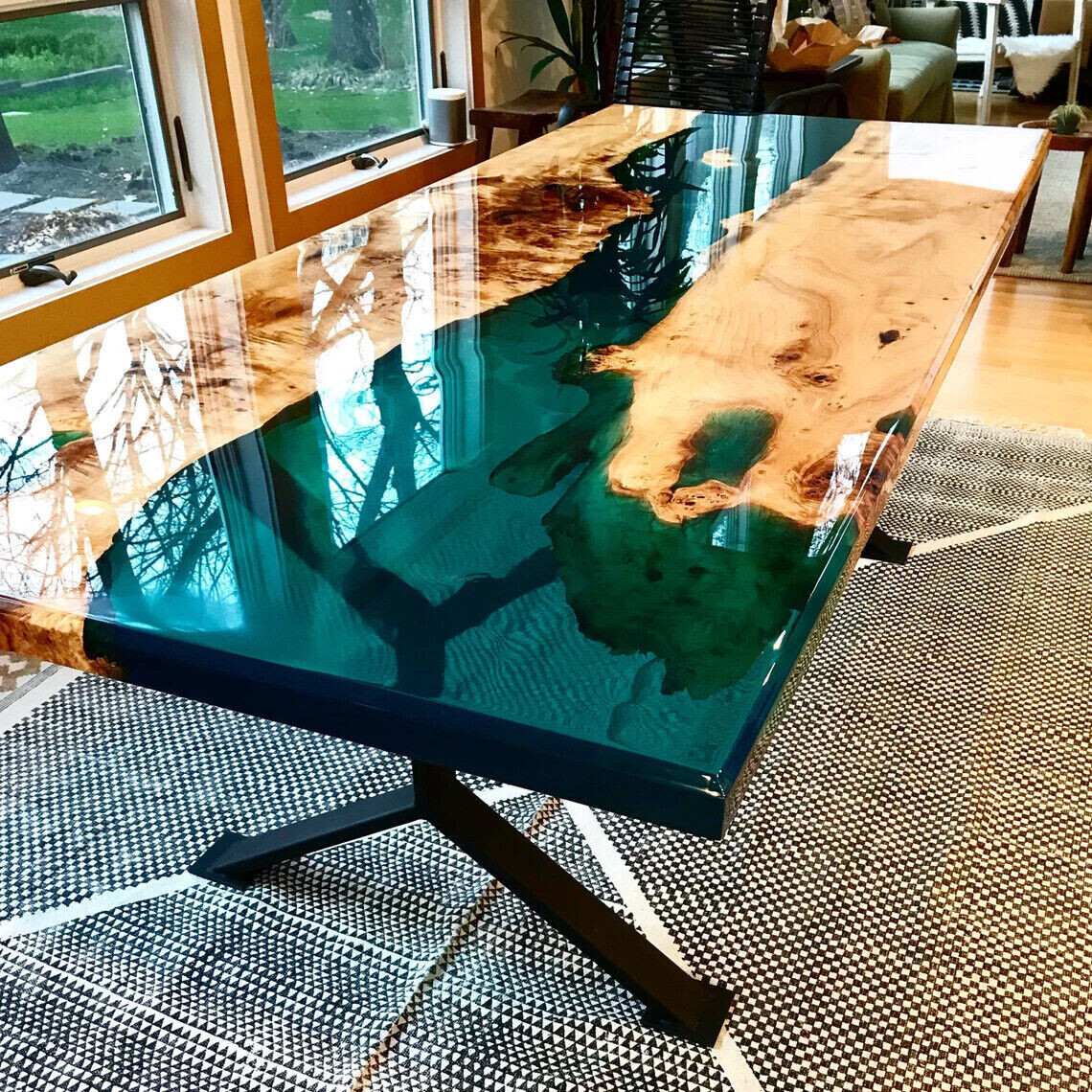Green Epoxy Resin Dining Table, Sofa Center Epoxy Table , Modern Furniture Decor
