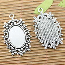 2pcs dark silver color flower oval cabochon settings EF2476