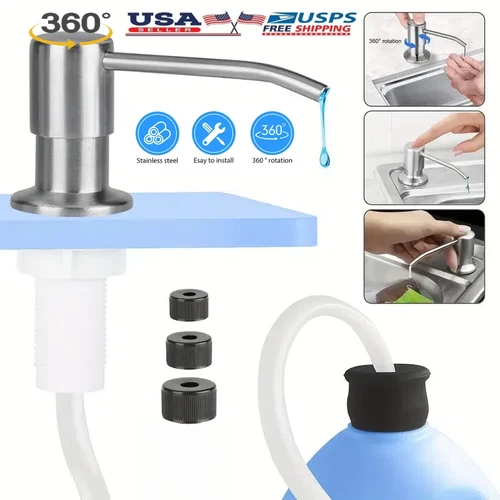 360°Sink Soap Dispenser Kitchen Stainless Steel Hand Liquid Pump Bottle Tube Kit - Picture 1 of 7