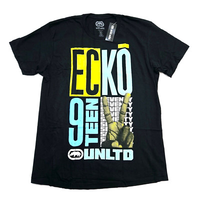 Ecko Unltd Men's T-Shirt Black with yellow teal design Graphics T-Shirt E012T150
