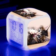 7 Colors LED Alarm Clock Cat Glowing Electronic Digital Desk Clock with USB