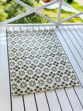 Light Green Rug Printed PET Outdoor / Indoor Rug Off White Kilim 120 x 180 cm