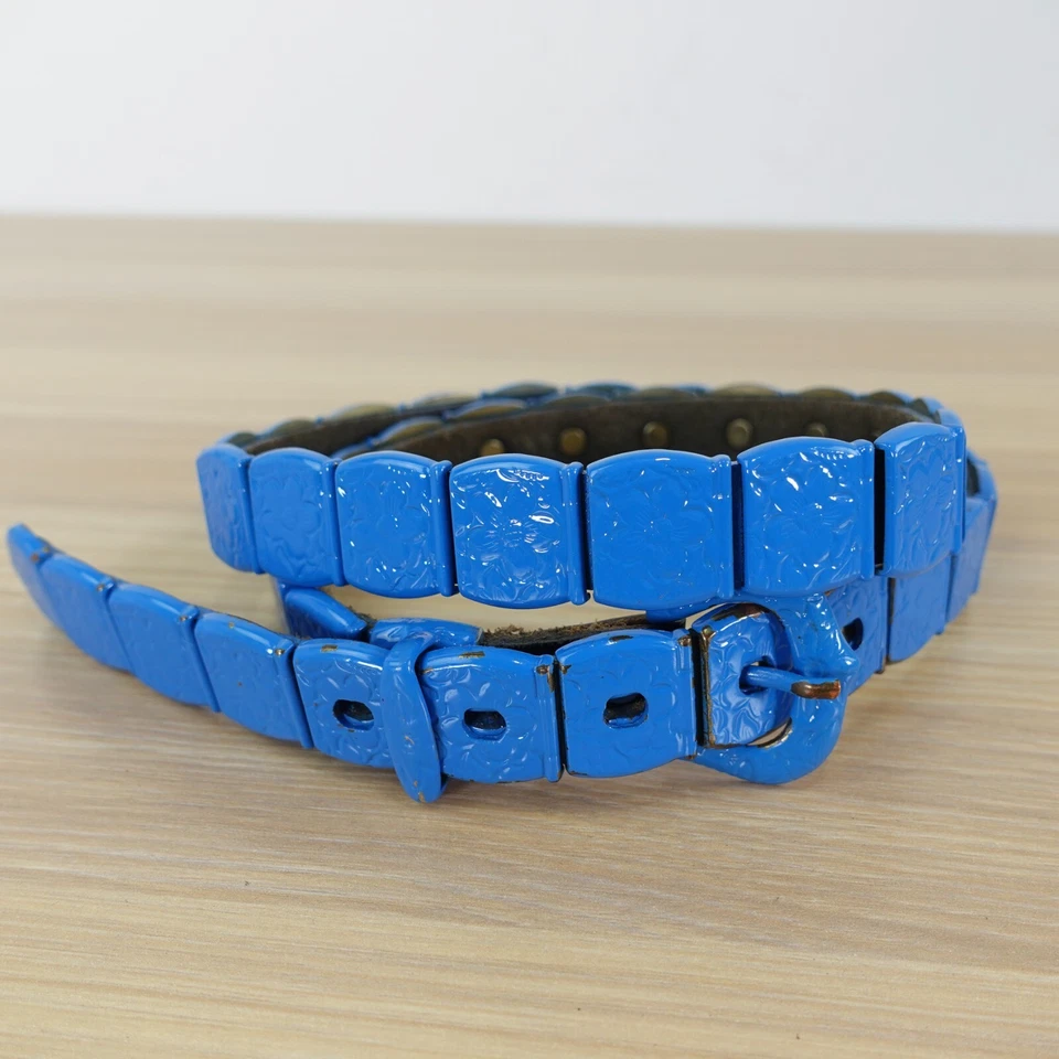 Cinturón De Metal Tachonado Occidental DE COLECCIÓN 28 PEQUEÑO Azul Pesado Medieval Retro CUERO AUTÉNTICO Foto 2 de 4