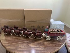 Vintage Cast Iron Painted Budweiser Clydesdale Wagon With Barrels