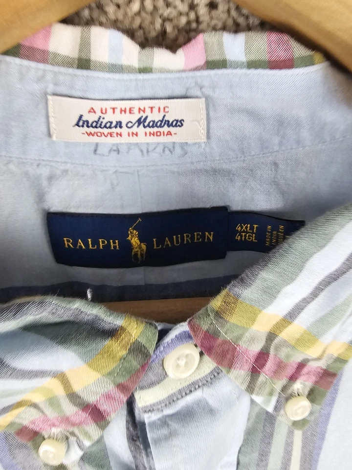 Ralph Lauren Indian Madras Button Down Oxford Plaid Pink Pony Shirt Mens 4XLT - Image 4 of 4