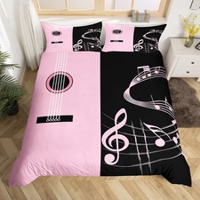 Pink Black Guitar Comforter Cover Full Size for Boys Girls, Music Bedding Set...