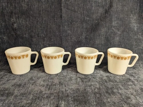 Set Of 4 Vintage Pyrex Corning Ware Corelle Butterfly Gold Coffee Cups