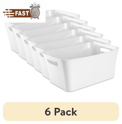 (6 pack)Large White Plastic Storage Bin, 15.5 in x 11.4 in x 7 in