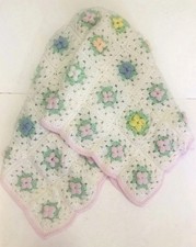 Baby Afghan Blanket Granny Squares Handmade Pink Blue Yellow Peach Green 33" sq