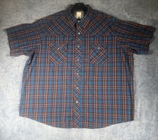 Wrangler SS Pearl Snap Shirt Men's 3XL** Brown Blue Plaid Snap Flap Pockets