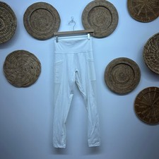 Offline by Aerie White High Rise 7/8 Legging Large LONG Mesh Pockets Activewear